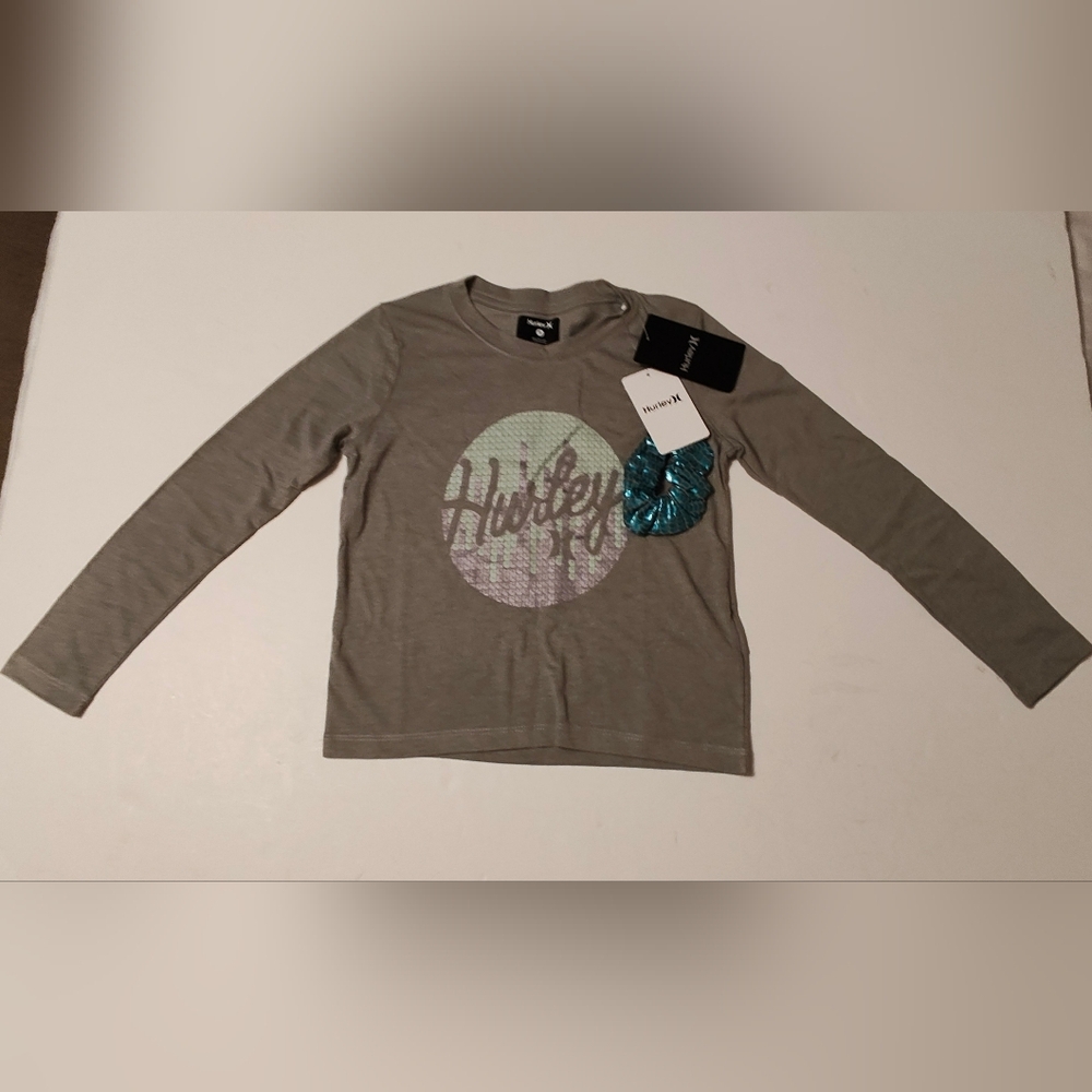 Hurley Gray Girls Long Sleeve Shirt & Scrunchie NWT